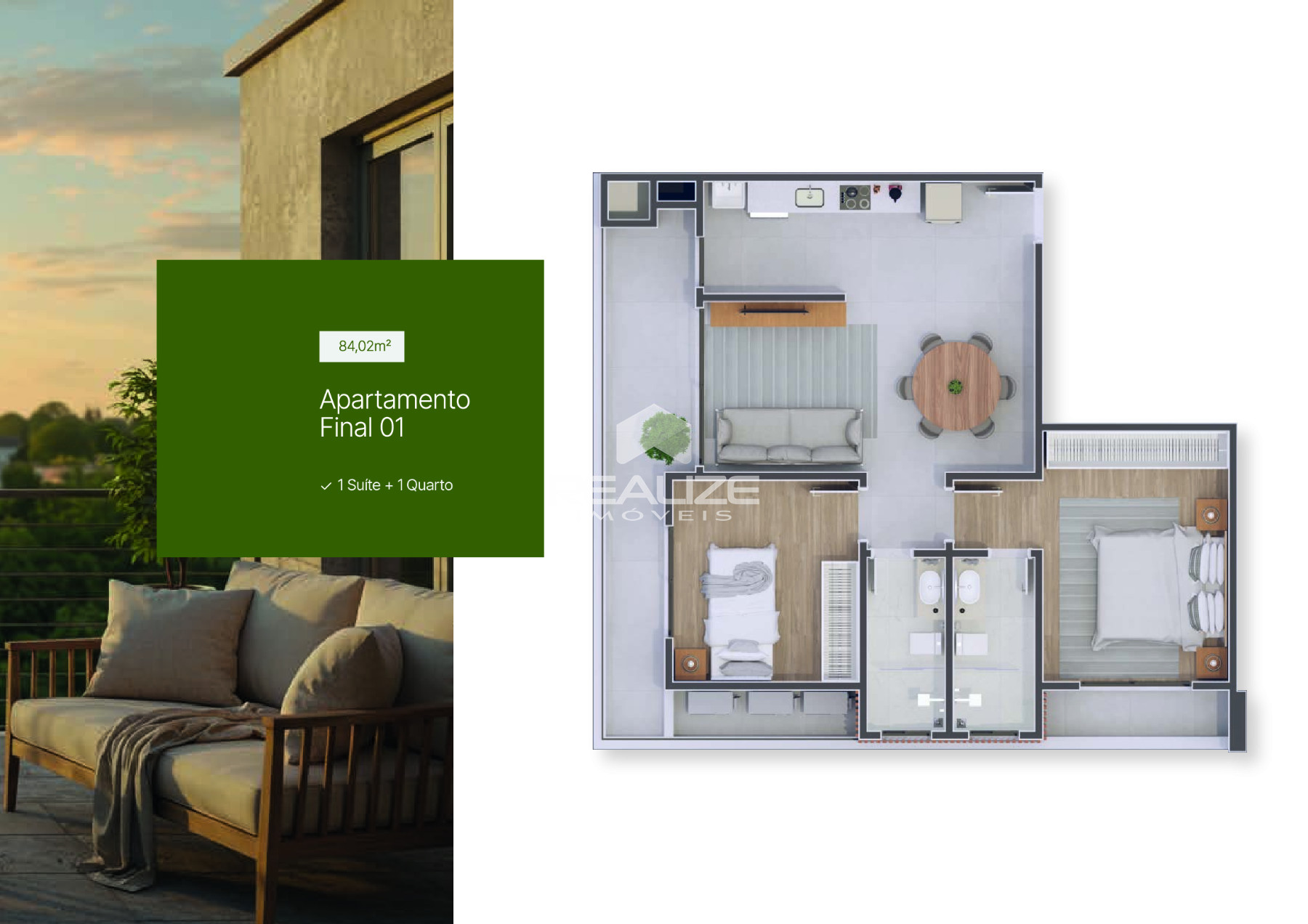 Apartamento à venda no Edifício Varandas com 2 Quartos (1 Suíte). 