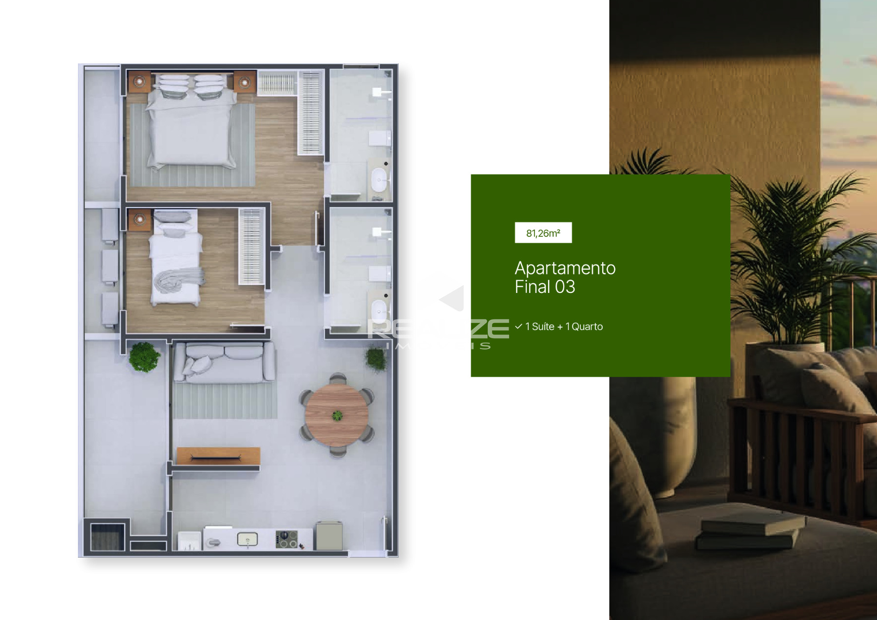 Apartamento à venda no Edifício Varandas com 2 Quartos (1 Suíte). 