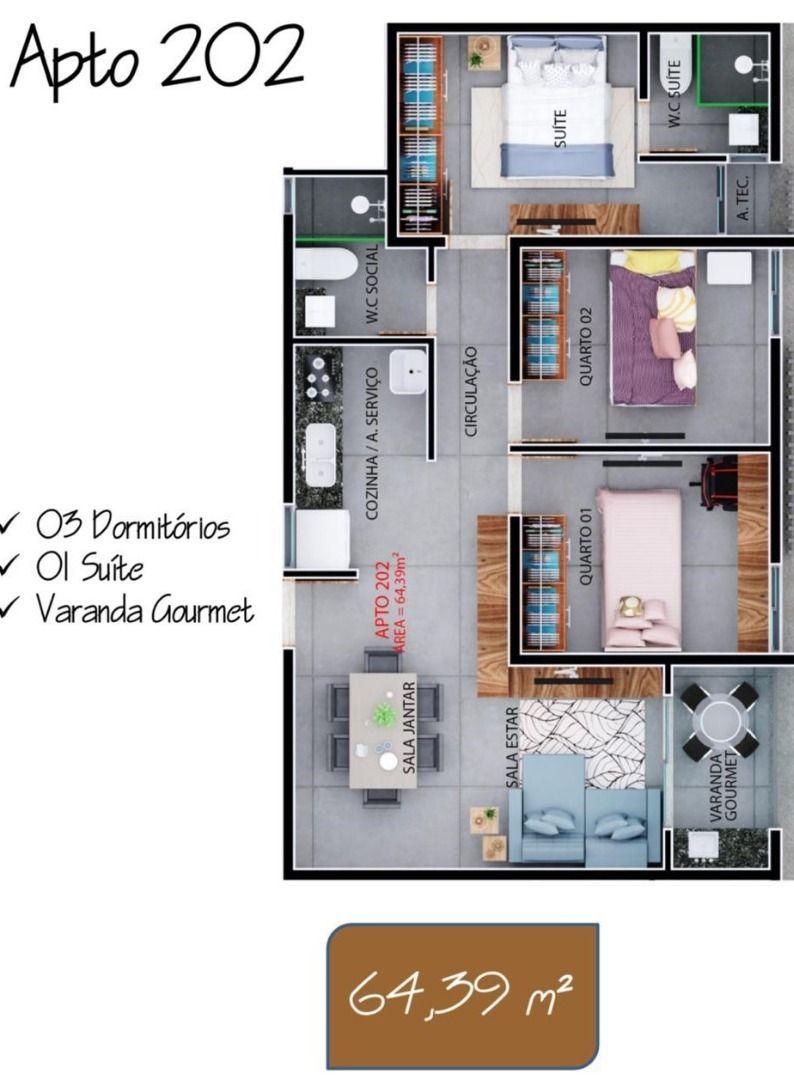 Apartamento com 03 dormitórios à venda por R$ 360.000 - Altipl...