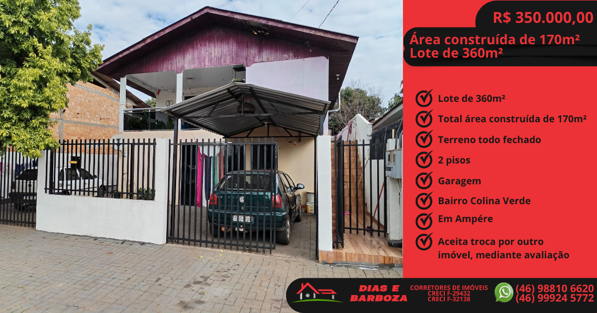 Lote de 360m com rea construda de 170m, localizado no Bairro Colina Verde em