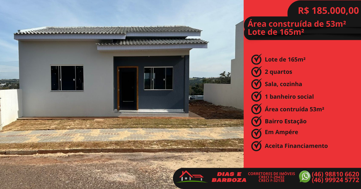 Lote de 165m e casa de 53m, localizado no bairro Estao em Ampre.       