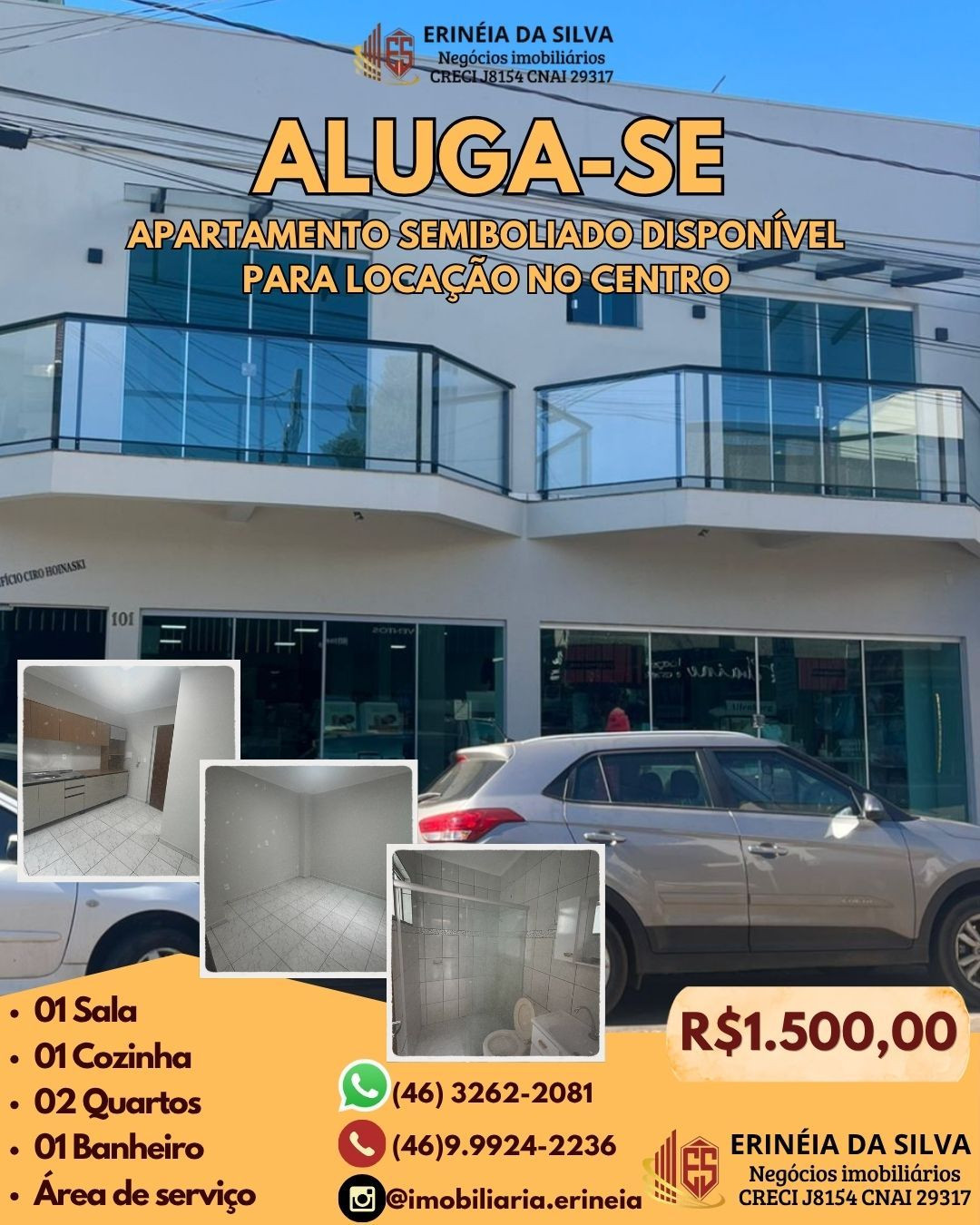 APARTAMENTO SEMIMOBILIADO DISPONÍVEL PARA LOCAÇÃO NO CENTRO