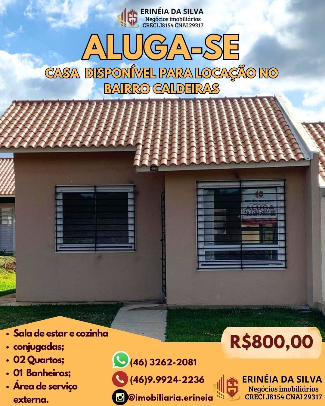 CASA DISPONÍVEL PARA LOCAÇÃO NO BAIRRO CALDEIRAS