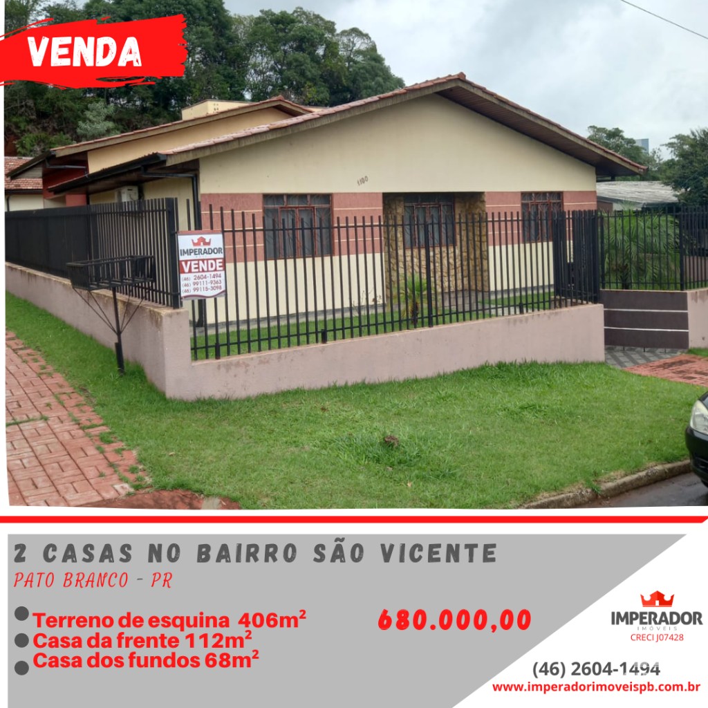 TERRENO DE ESQUINA CONTENDO; 2 CASAS NO BAIRRO SO VICENTE