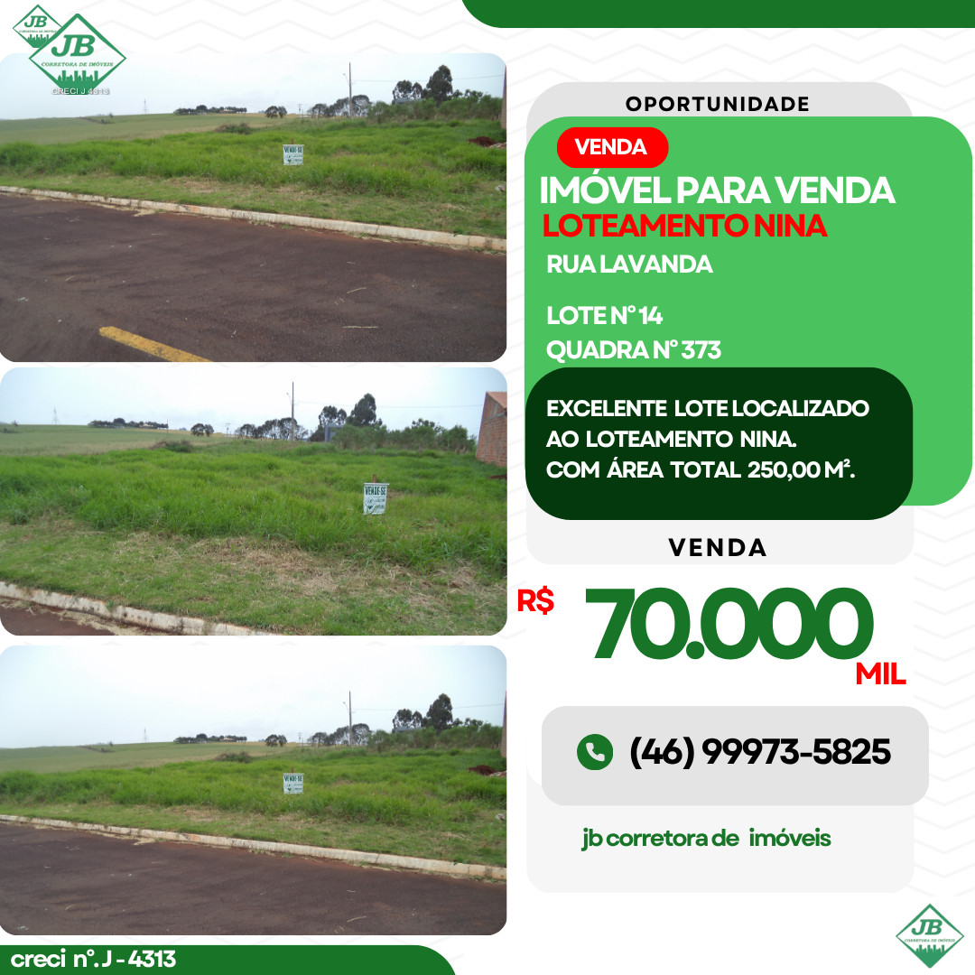 EXCELENTE LOTE LOCALIZADO NO LOTEAMENTO NINA