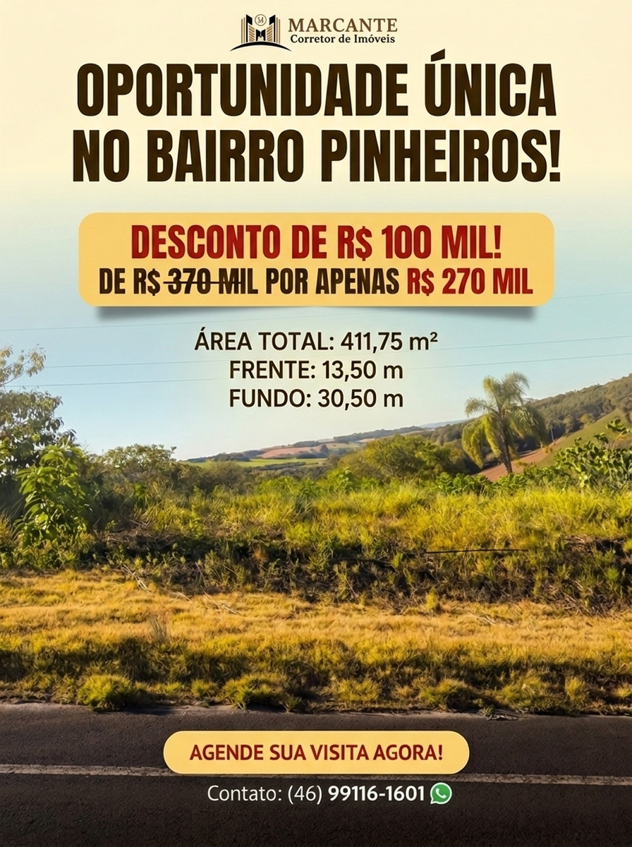 TERRENO NO BAIRRO PINHEIROS - DESCONTO DE 100 MIL