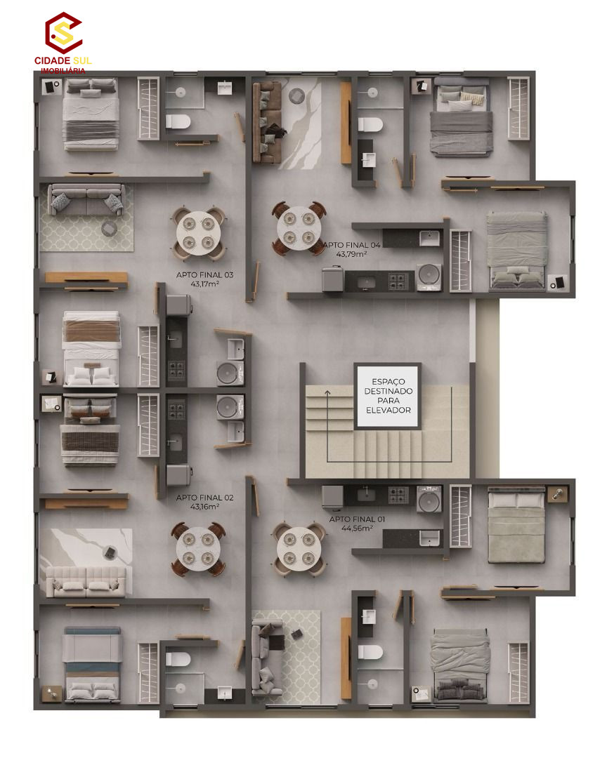 Apartamento com 2 dormitórios à venda, 44 m² por R$ 163.000 - ...